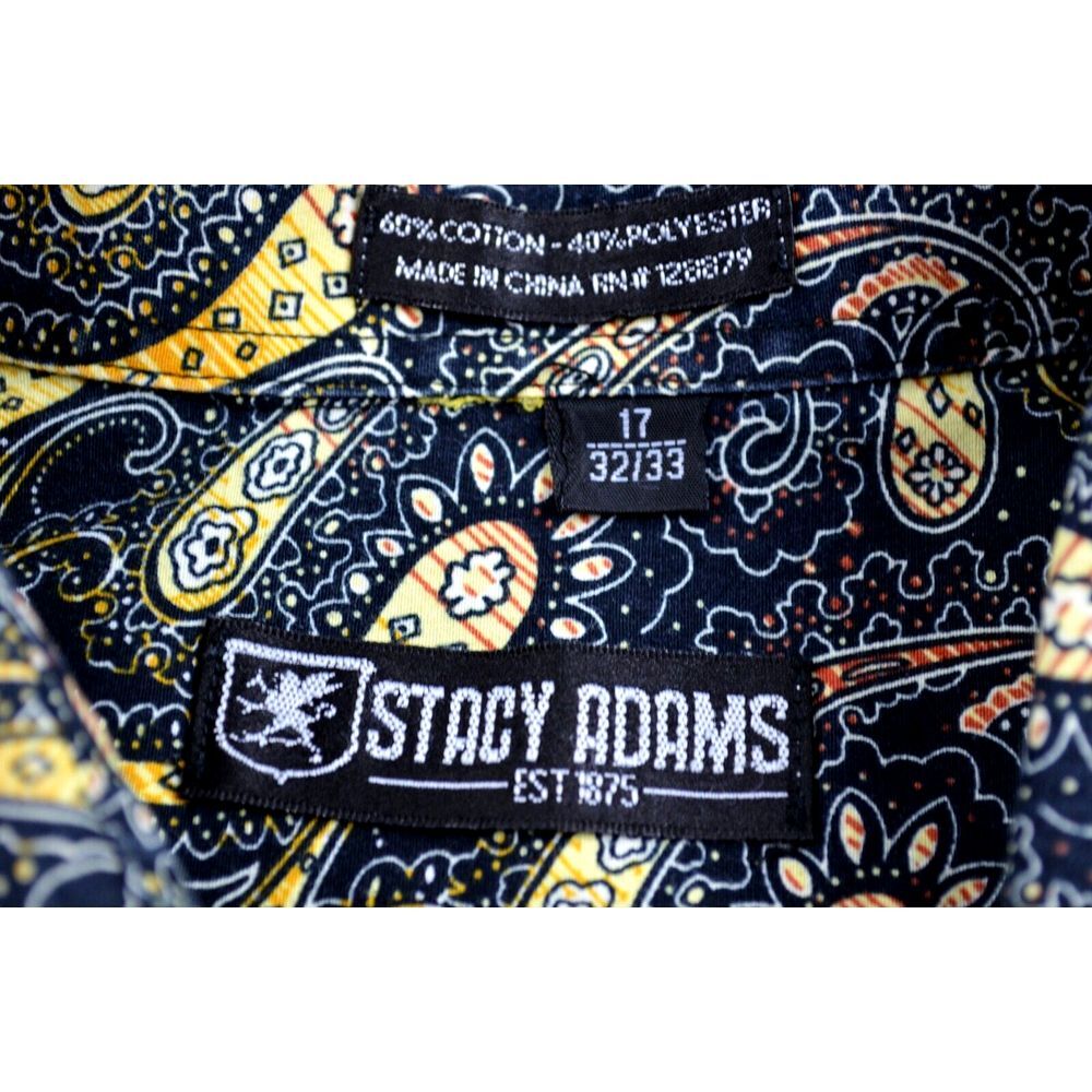 Stacy Adams Shirt Men's  17 32/33  Black Yellow Paisley Convertible French Cuffs - Picture 8 of 16